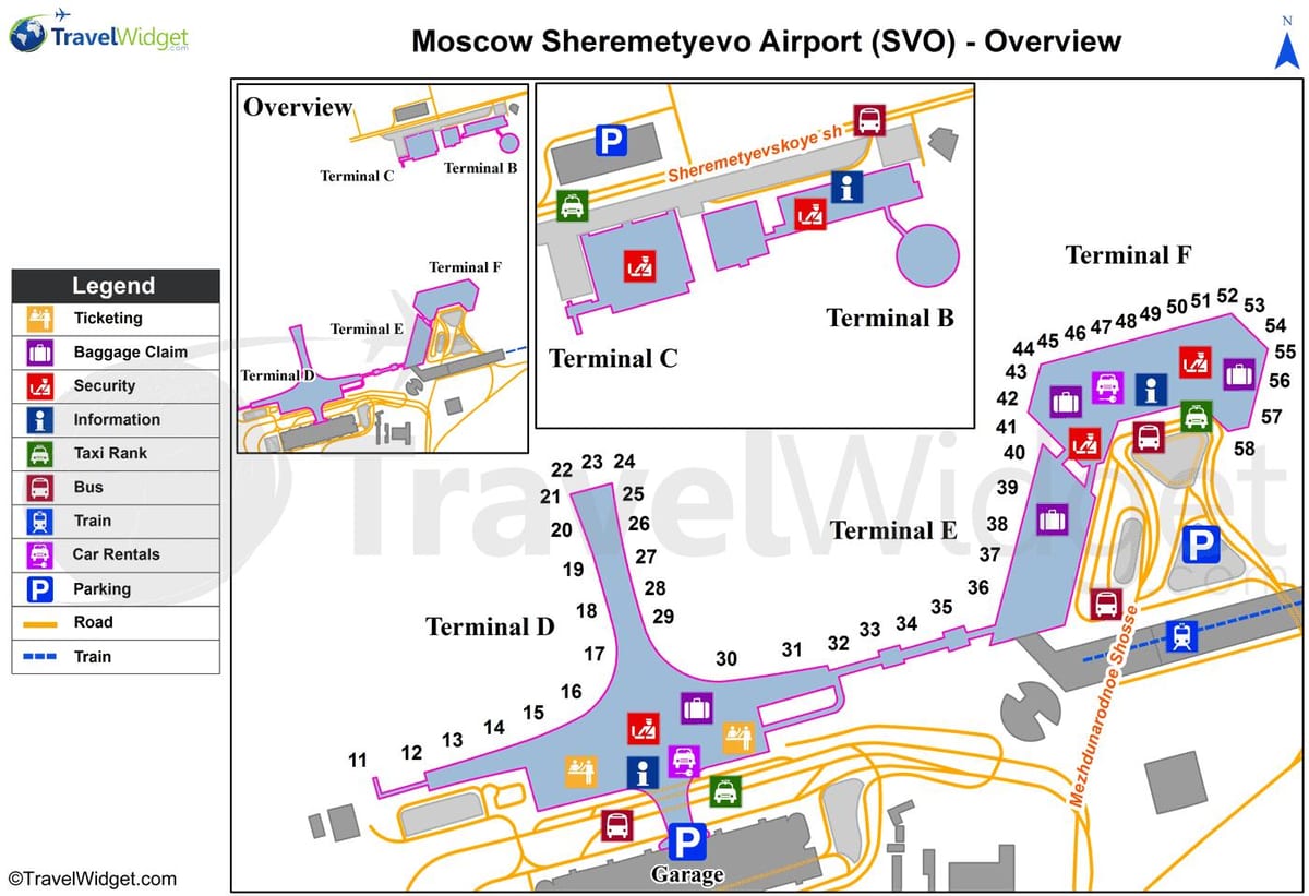 Sheremetyevo ನಕ್ಷೆ ಟರ್ಮಿನಲ್ಗಳು